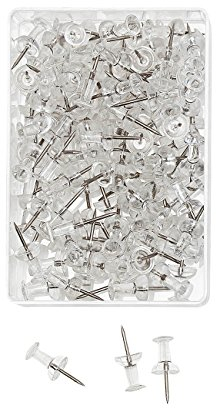 Wedo 54249 Pinnadeln Diabolo-Form, Länge 2,3 cm, Kopfdurchmesser 9 mm, Nadellänge 1,1 cm, 500 Stück in Klarsichtdose, glasklar