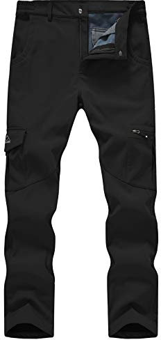 TBMPOY Men's Winter Snow Ski Hiking Fleece Lined Softshell Pants Waterproof Windproof for Skiing Snowboarding Camping Black 30