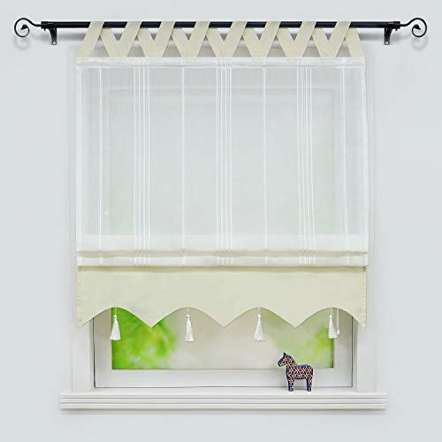 Joyswahl Leinenoptick Raffrollo mit V Schlaufen »Catrin« Raffgardine mit Längsstreifen und farblich abgesetzte Blende BxH 140x140cm Beige 1 Stück