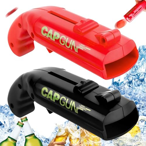 2 Pièces Ouvre-Bouteille Cap Gun, Ouvre-Bouteille En Forme de Pistolet, Ouvre-Bouteilles de Tireur de Lanceur de Pistolet de Bouchon, pour Jeu à Boire à La Maison (Noir Et Rouge)