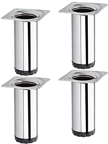 SOTECH 4 Stück Möbelfüße Bravo Höhe 100 mm + 10 mm Ø 40 mm Chrom poliert | höhenverstellbare Schrankfüße aus Stahl belastbar bis 50 kg pro Stützfuß von SOTECH