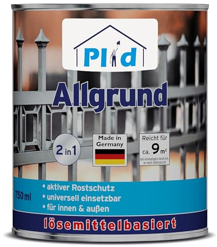 Plid® Allgrund vit – specialgrundering och universellt användbar – övermålningsbar – aktiva rostskyddspigment – snabbtorkande – väderbeständig – tillverkad i Tyskland, 0,75 liter.