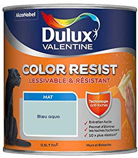 Dulux Valentine Color Resist Pièces à Vivre - Peinture Intérieure Murs, Plafonds, Boiseries - Lessivable et Résistante - Couleur : Bleu Aqua - 0,5 L