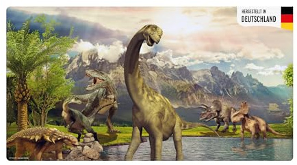 Schreibtischunterlage für Kinder und Erwachsene – “Dinosaurier Dino Welt“ – aus erstklassigem, strapazierfähigem Vinyl (Kunststoff -BPA frei) – 74 x 40 cm – Made in Germany