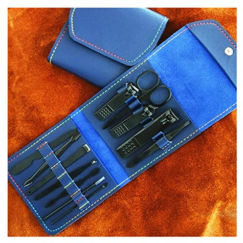 TYUTYU Traje de Las podadores de uñas 4/12 / 16pieces Stickers de uñas Tijeras de uñas Pliegue la Herramienta de Archivo de uñas de la manicura de la Belleza (Color : 12pcs Black Blue)