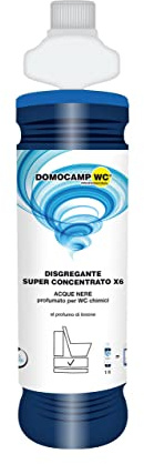 DOMOCAMP WC SEI VOLTE SUPERCONCENTRATO 1 LT VALE 5 LITRI Liquido Disgregante – FLACONE DOSATORE - per Serbatoio Camper, Gabinetto da Campeggio, Acque Nere 100% BIODEGRADABILE