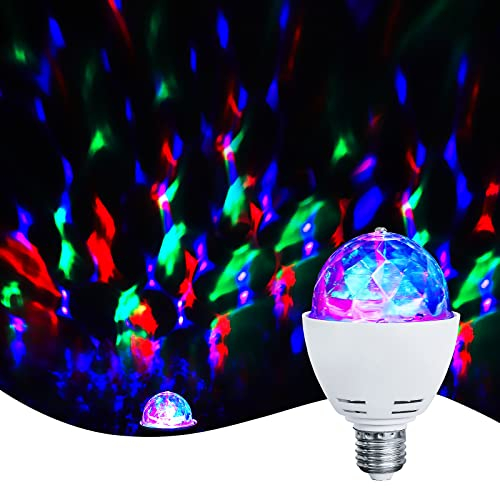 GOESWELL Luce da Discoteca, lampadina LED multicolore a rotazione automatica da 3W, effetto luce da discoteca, adatta a tutte le lampade con attacco E27, biancoc