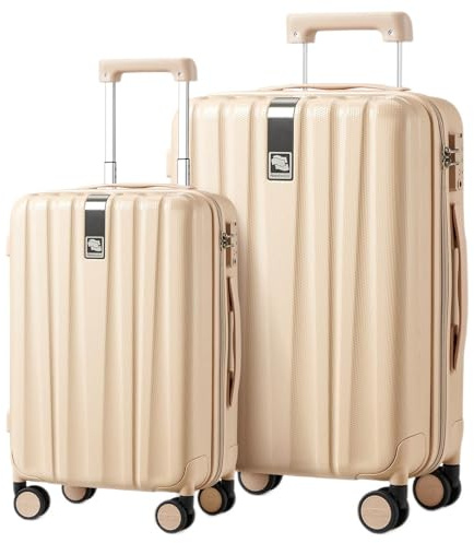Hanke Valise à Main sous Le siège à roulettes 35,6 cm, 40,6 cm, 50,8 cm, 61 cm, 73,7 cm, avec Bagage TSA intégré, léger, en Polycarbonate, Valise à roulettes, Sac de Voyage, Cuba Sand, 2-Piece Set（20