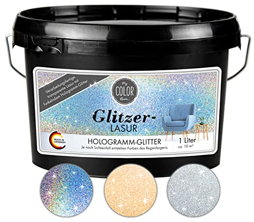 My COLOR Room Glitzer-Lasur (1000 ml, Hologramm) Transparente Wandfarbe für Wandgestaltung Mit Effekt für Innenbereich, Dekorationslasur Made in Germany