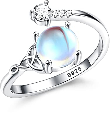 Milacolato 925 Silber Mondstein Ring Für Damen Frauen Offen Verstellbar Vintage Keltisches Dreieck Zirkonia Oval Rund Herz Edelstein Schmuck Für Sie Mit Geschenkbox