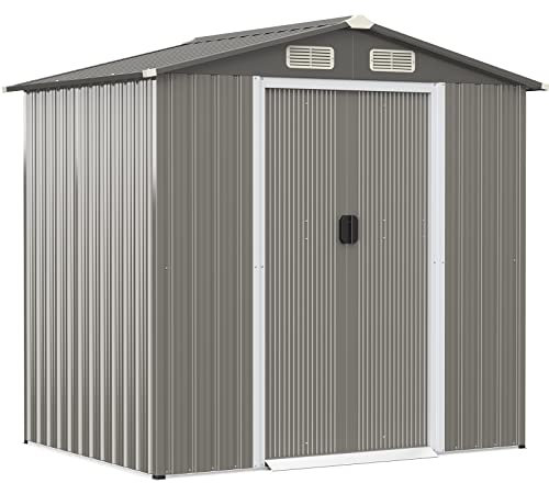 TANGZON 6 x 4 FT Metal Garden Shed, Galvanized Steel Outdoor Tool Storage House with Lockable Sliding Doors, Sloped Roof & 4 Air Vents, Utility Gardening Shed Box for Patio Lawn Yard