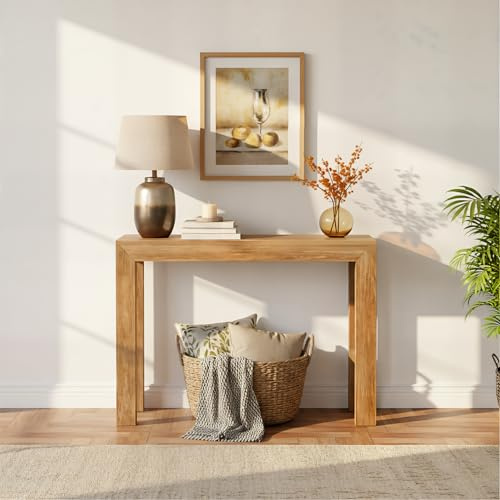 Plank+Beam Modern Solid Wood Console Table, 46 Inch, Sofa Table, Narrow Entryway Table for Hallway, Behind The Couch, Living Room, Foyer, Easy Assembly, Pecan