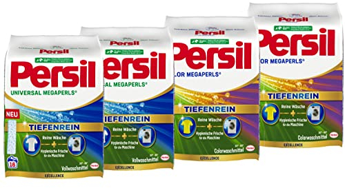 2x Persil Color Megaperls (16 Waschladungen), Colorwaschmittel & 2x Persil Universal Megaperls (16 Waschladungen), Vollwaschmittel, hygienische Frische für die Maschine, 20 °C bis 95 °C