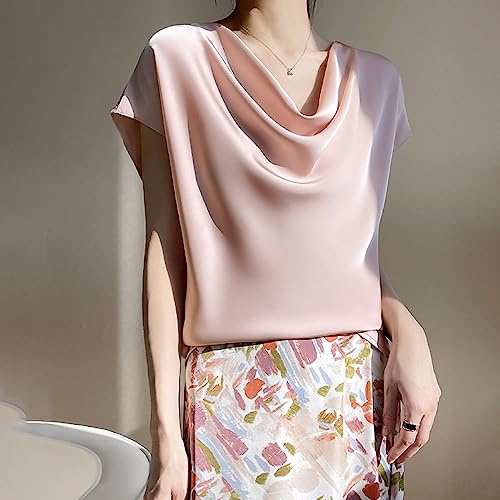 Camicia Donna,Top In Raso Di Seta T-Shirt Estive A Strati Collo Ad Anello Canotta Camicette Drappeggio Frontale Dolman Tunica Top Eleganti Magliette Casual Cami Top Canotta Camicia Basic Per Ragazze
