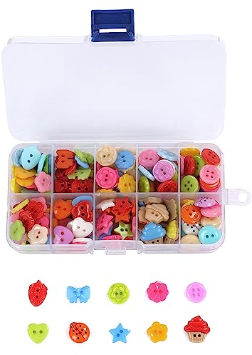 Nordstern Knöpfe Bastelknöpfe 235 Stück - Nähzubehör in 10 Formen mit Aufbewahrungsbox, Bunte Farben und Formen für Basteln, Nähen und DIY-Projekte