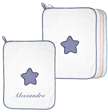 Coccole - Set 2 Asciugamani Asilo Bimba/Bimbo Personalizzati - Set Doppio Asciugamano per Bimbi in Cotone Anallergico - Kit Asilo 2pz Tema Stella Blu - Kit Personalizzato Made in Italy