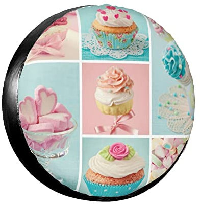 Reifensack Collage Aus Cupcakes Und Marshmallows In Pastellfarben Süße Süße Fotos Sauberen Reserveradabdeckung Wasserdicht Reifenschutzhülle Für SUV Auto Fahrzeuge 16inch