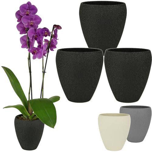 Spang Luna Orchideentopf Orchideen Übertopf Blumentopf Topf ○ Made in Germany (3er Set, Schwarz)