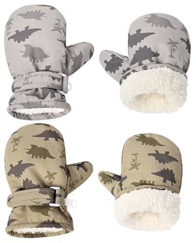 Weradau Fleece Lined Mittens for Baby Boys Girls,Baby Toddler Little Kids Winter Warm Gloves Mittens(6-24 months, Khaki Grey)