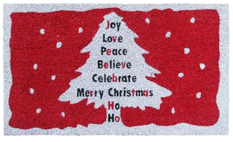 Banzaii Fußmatte für den Winter Weihnachten aus Kokos 40 x 70 cm, mit PVC-Rückseite rutschfest, mit Digitaldruck, Teppich für den Eingang für den Außen- oder Innenbereich - Weihnachten Weißen Baum
