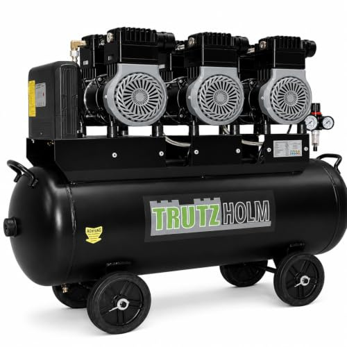 TRUTZHOLM Brushless Silent Flüsterkompressor innenbeschichtet 900-4500W silent leise 57-62dB Druckluft, Kompressor, ölfrei, 8 bar, Ansaugleistung 128-738 L/Min (99 Liter)