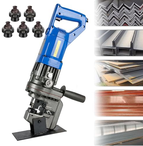 Oiyekntd Hydraulischer Locher, elektrischer hydraulischer Lochstanzer, Winkelstahl-Stanzwerkzeug, Lochgräber mit 5 Matrizen für Stahlplatten, Eisenplatten, Aluminiumplatten, Kupferplatten