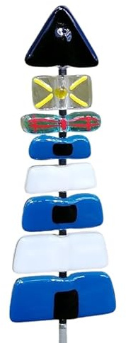 Gartendeko Gartenstecker beweglich Glas Skulptur Leuchtturm Blau Maritime Deko, Nordsee, Ostsee, Ahoi
