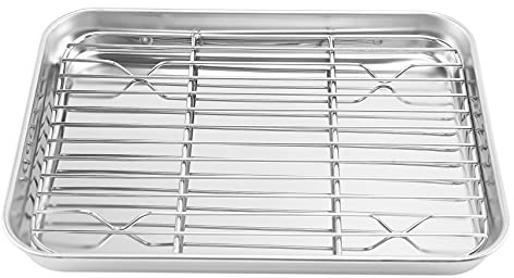 Carriere 9 Inch Toaster Oven Tray and Rack Set, Small Stainless Steel Baking Pan with Cooling Rack,Dishwasher Safe Baking Sheet