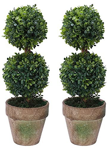 VENEKA 2X Artificial Plastic In Pots Plant Potted Decor Garden Indoor Outdoor Pattern:Two Ball