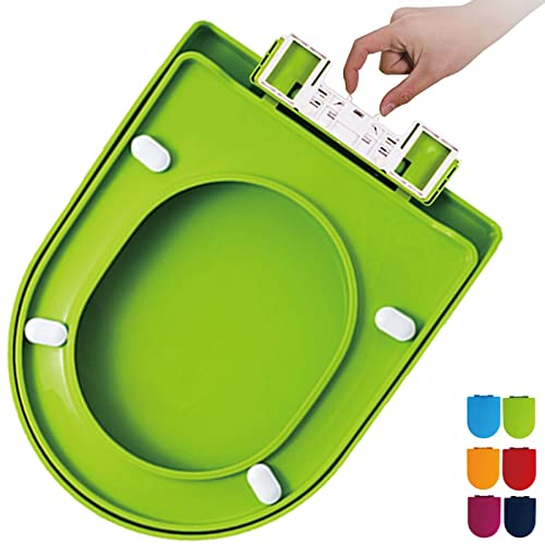 Soft-Close-Toilettensitz mit Schnellverschluss, Standard-Toilettensitze mit 360 verstellbaren Scharnieren, einfache Befestigung Oben, D-förmiger Toilettendeckel (Farbe: Grün)