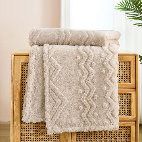 WONGS BEDDING Kuscheldecke Flauschig Decke Beige, Sofadecke Wolldecke 220x240 Wohn- & Kuscheldecken, Warme Weiche Fleecedecke Boho Decken überwurfdecke für Sofa Couch Bett