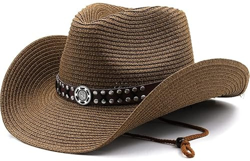 Generisch Cowboyhut Strohhut Damen Herren, Western Cowboy/Cowgirl Hut Unisex Panama Hut Sonnenhut Sommer Strandhut Faltbar Strohhut Krempe Sommerhut