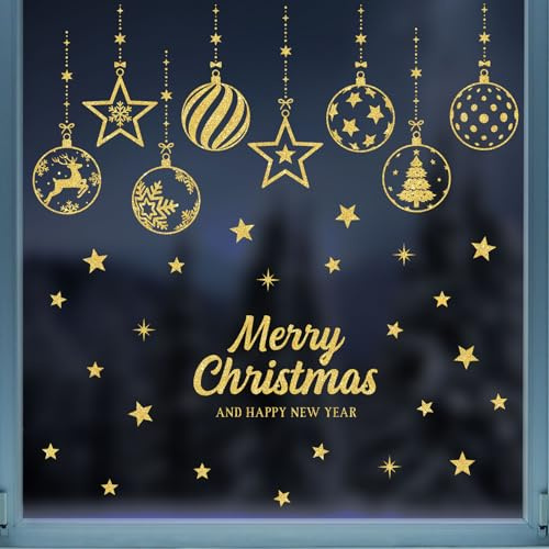4 Blatt Weihnachten Fensterbilder Weihnachtskugeln Elch Doppelseitig Fensterdeko Wiederverwendbar Fenstersticker Selbstklebend Fenster Aufkleber Deko Winter für Glas Kinderzimmer Fensterfolie