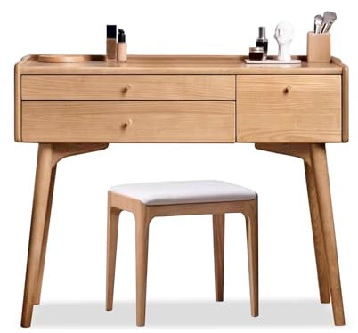 Sunyongfly Tavolino da Toilette Vintage Tavolino da Toilette con Grande Specchio Tavolo da Toilette in Legno Massiccio 3 modalità di Illuminazione con 3 cassetti(Dresser + Stool)