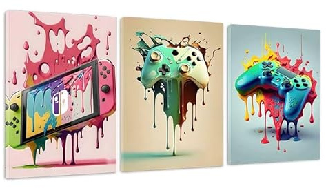 AOSEE 3 Stück Gaming Poster mit Rahmen,Gaming Bilder,Wandbilder Set Wohnzimmer,Wandbilder für Jungen Teenager Schlafzimmer Spielzimmer Kinderzimmer Geschenk Dekor 30×40cm (Bunt)