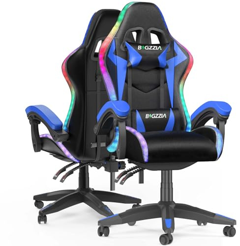 Racingreat RGB Gaming Chair with Led Lights(With RGB, Blue) | Height Adjustable,Reclining,Headrest,Lumbar Support,Armrests,360°-Swivel