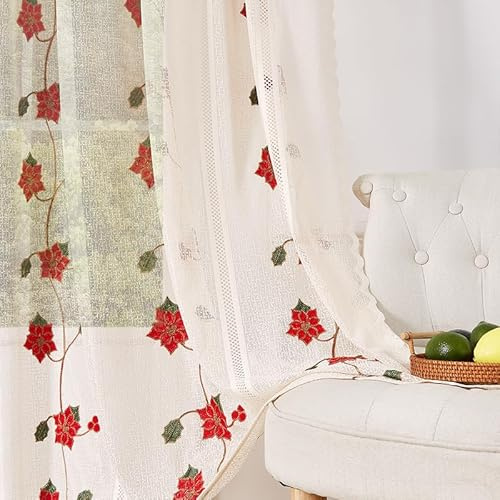 Daliena Scheibengardinen Landhaus Lang Jacquard Gardinen Küchengardinen Spitze Fenstergardinen Beige Vorhang Durchscheinend, Gardinen für Weihnachten Dekoration (BxH 140x260cm) 1 stück