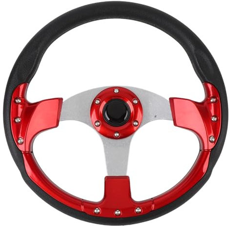 Autolenkrad, 14-Zoll-Universal-Rennlenkrad mit Hupenknopf, Sportlenkrad Im Rennstil aus PU-Leder und Aluminium mit 6 Schrauben für 6-Loch-Lenkradnabenadapter (Rot)