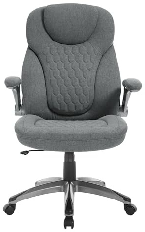 WOLTU Ergonomisk kontorsstol med ländryggsstöd, kontorsstol med svängfunktion och justerbara armstöd, justerbar höjd, duk, grå