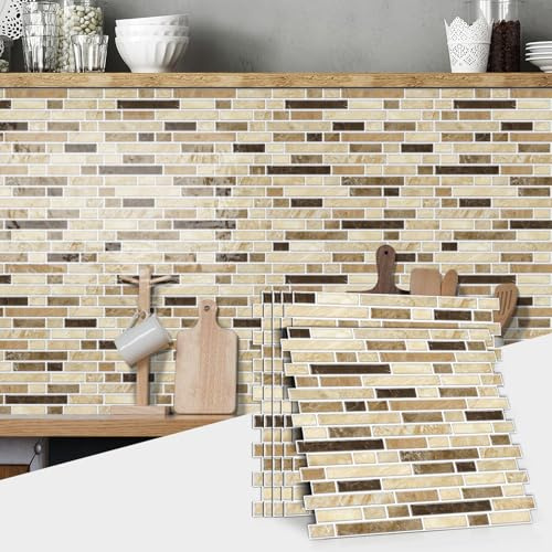 Alwayspon Fliesenaufkleber, 30,5 cm, brauner Marmor-Effekt, selbstklebend, zum Aufkleben auf Fliesen, Transfer für Badezimmer, Küche, Backsplash, abziehen und aufkleben, Vinylfliesen-Aufkleber, 10