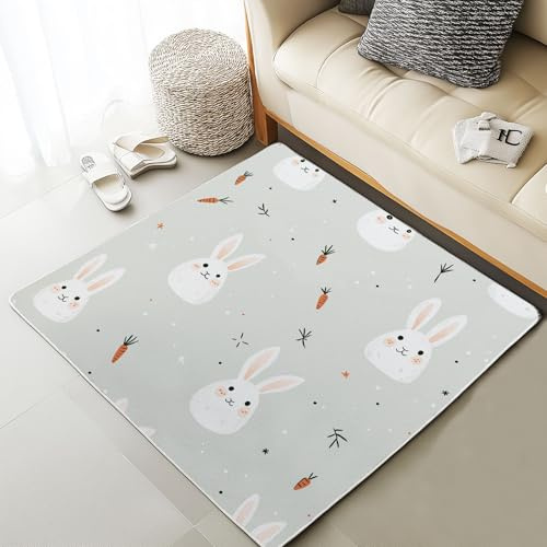 Xuxangti Lovely Rabbit Rug 7x10 for Living Room, Vegetable Carrot Area Rugs for Bedroom, Cartoon Rodent Carpet Low Pile, Room Decor Large Rugs, Soft Non Slip, Machine Washable Rug