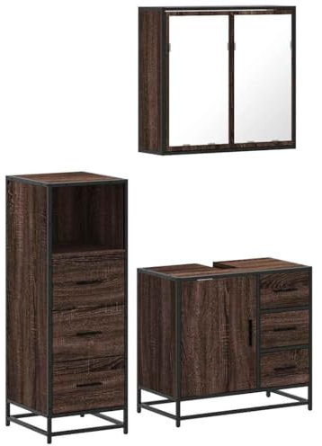 vidaXL 3-TLG. Badmöbel-Set Braun Eichen-Optik Holzwerkstoff, Badmöbelset, Badezimmerschrank, Unterschrank Bad, Badmöbel, Unterschrank Badezimmer