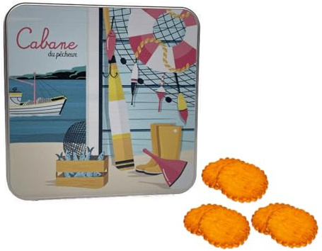 Atelier D® | Latta Metallo Biscotti Burro Assortiti | Frollini Burro Sale | Galettes e Palets Burro - 200 Gr | Latta Metallo Disegni Scene di Mare
