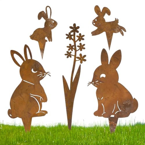 Lunaobrik Metall-Gartendekoration für draußen, Hasen-Gartendekoration für Ostern, niedliche Feiertagsdekoration, Mehrzweck-Rasenzubehör für Terrasse, Landschaft, Park, Blumenbeet