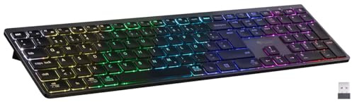 GeneralKeys Tastatur kabellos: Akku-Funktastatur mit Bluetooth, Scissor-Tasten, 7 Farben, QWERTZ (Funktastatur beleuchtet, Multimedia Tastatur, Farbe)