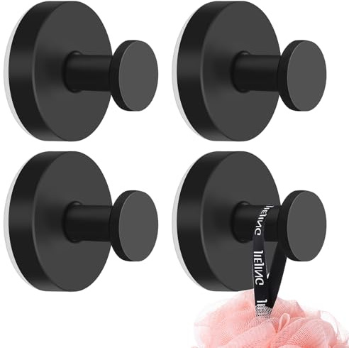 Hshenjhu 4 Piezas Gancho Ventosa, Negro Acero Inoxidable Colgador Toallas sin Taladro, Colgador Ventosa de Vacío, Ganchos con Ventosa para Colgar Toallas Pelotas de Baño Abrigos Sombreros etc