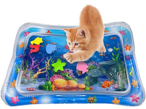 YEAMLTE Wassermatte Katze, Wasserspielmatte Katze, Katzenspielzeug Wassermatte, Katzen Spielmatte, Sommer Wassersensorische Spielmatte, Interaktives Spielzeug für Katzen und Hunde (A)