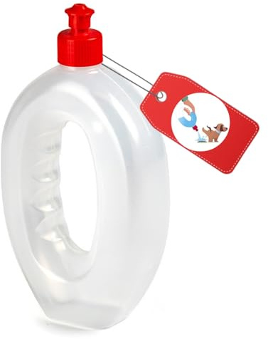 Andinus Botella Portátil para Perros 2 en 1 – 500ml, Para Agua y Limpieza de Orina, Diseño Transparente con Boquilla Retráctil, Ligera y Fácil de Usar (Tapón Rojo)