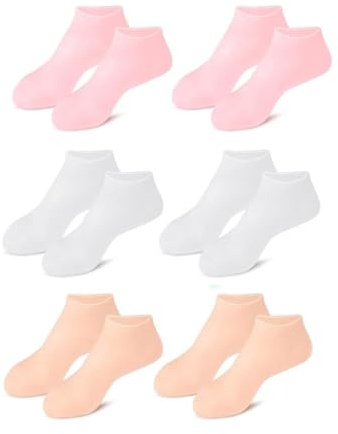 XFSRG 6 Paia Calzini Idratanti per Piedi Silicone Donna Calzini Spa Antiscivolo per Piedi Secchi e Ruvidi Cura Delicata Giorno e Notte