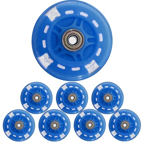 JCCHT 8er-Pack 80 mm Scooter-Hinterräder Leuchtende Inline-Skate-Ersatzräder mit Lagern für Rollschuhlaufen im Freien/Indoor,Blau